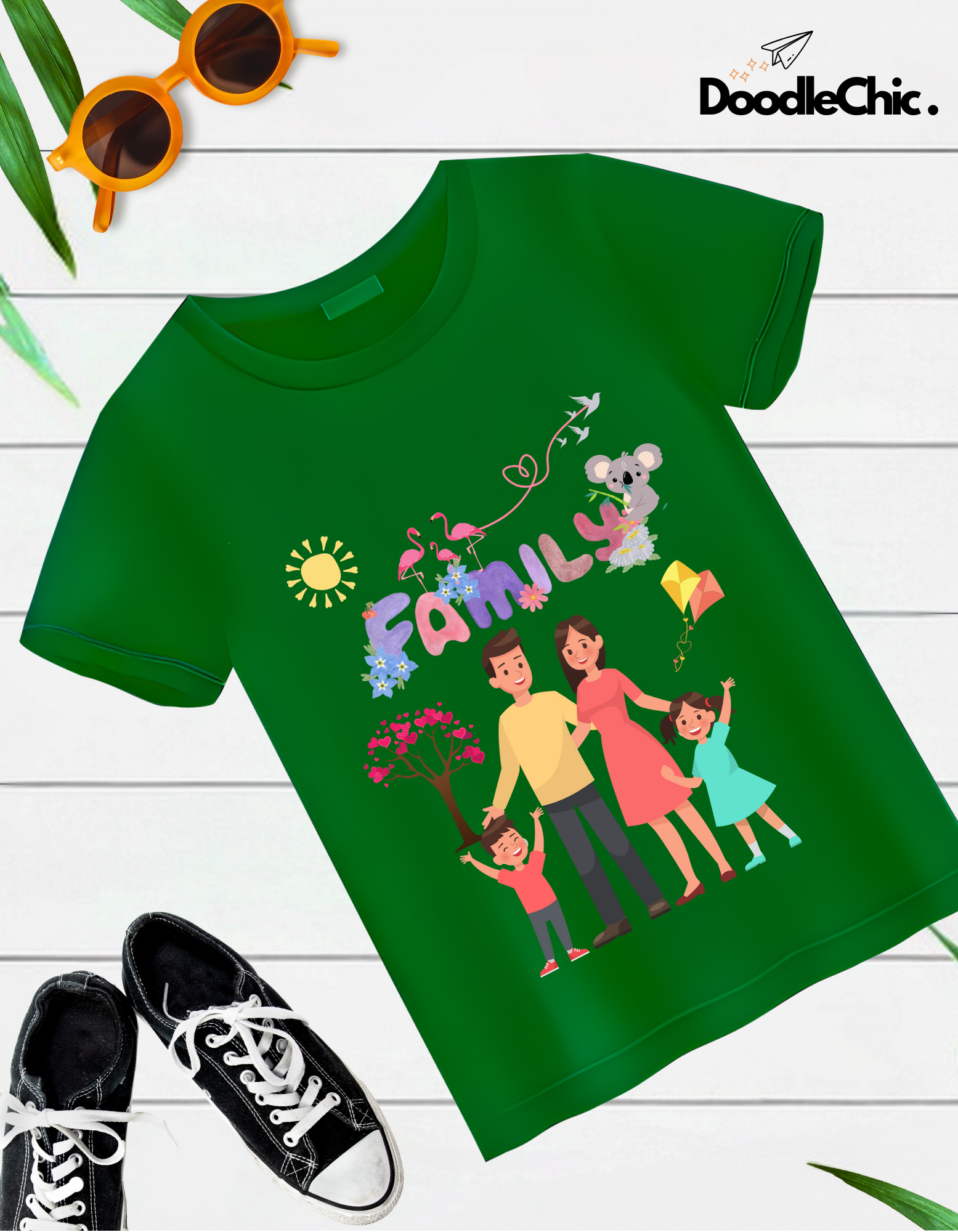 My Family Kids Organic Cotton T-shirt Green from DoodleChic