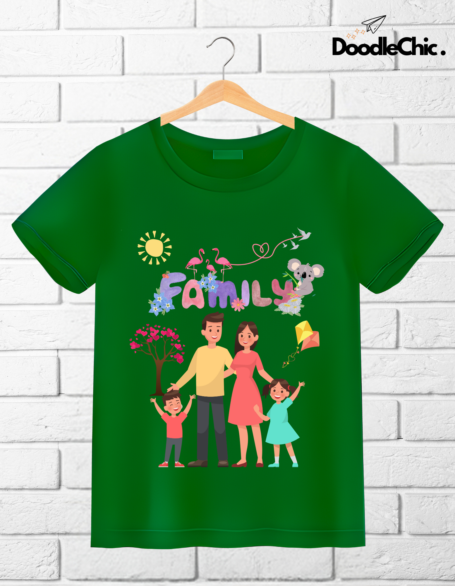 My Family Kids Organic Cotton T-shirt Green from DoodleChic