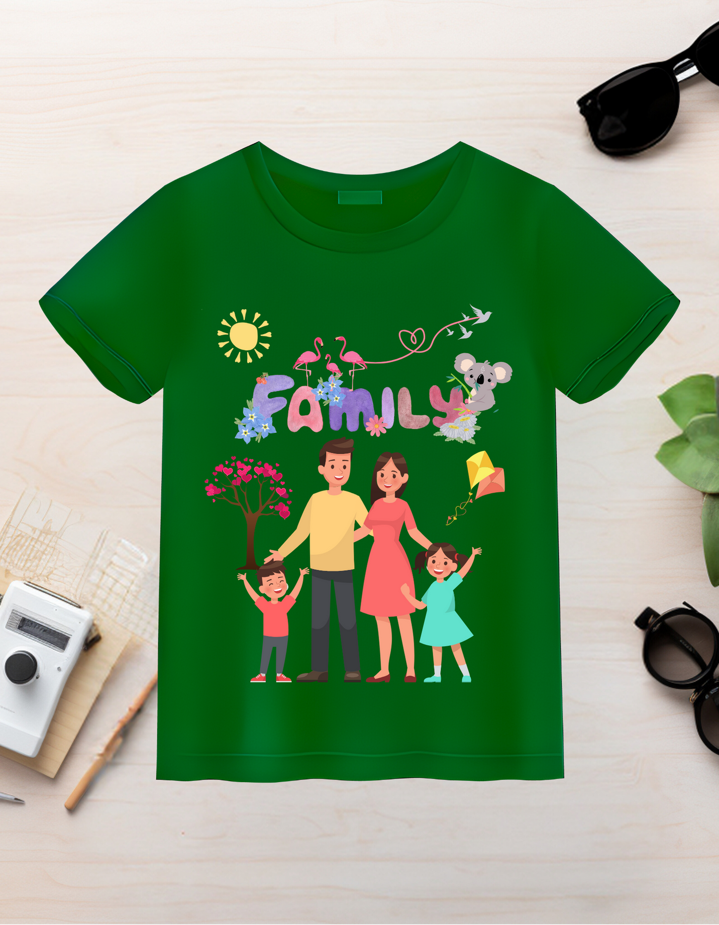 My Family Kids Organic Cotton T-shirt Green from DoodleChic