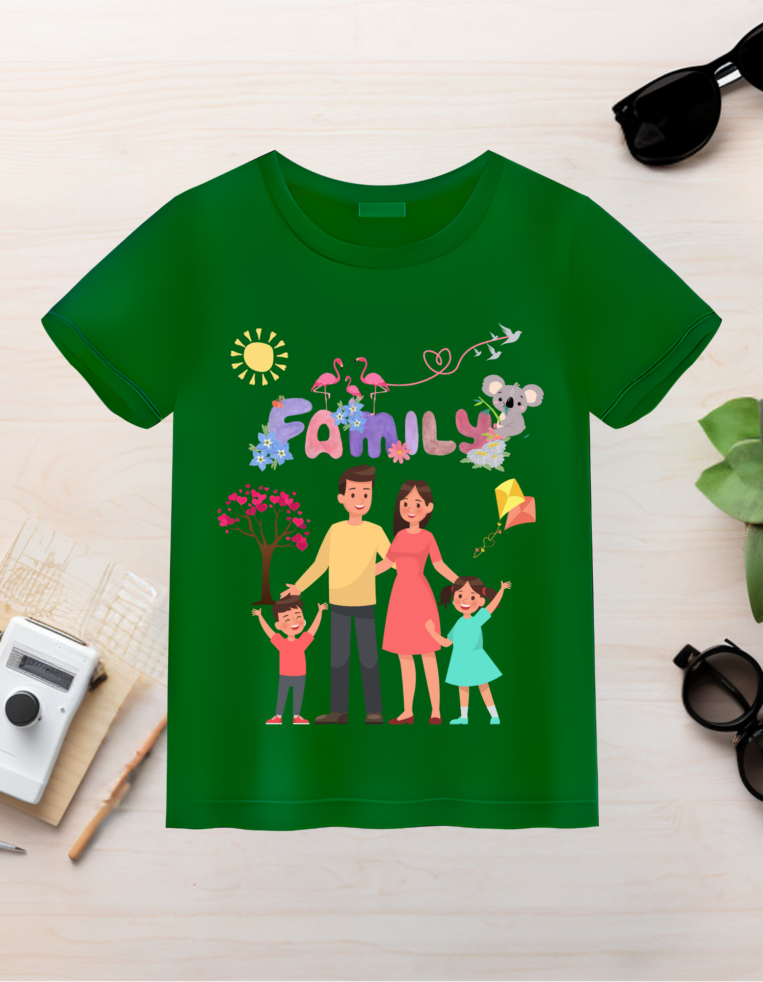 My Family Kids Organic Cotton T-shirt Green from DoodleChic