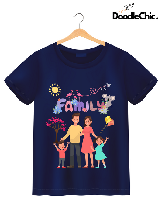 My Family Kids Organic Cotton T-shirt Navy Blue from DoodleChic