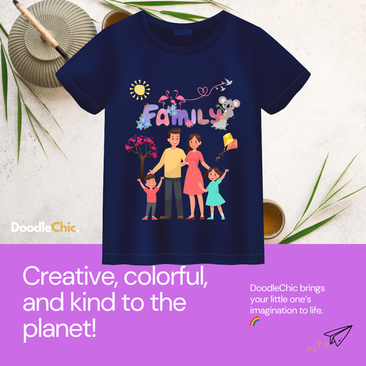 My Family Kids Organic Cotton T-shirt Navy Blue from DoodleChic