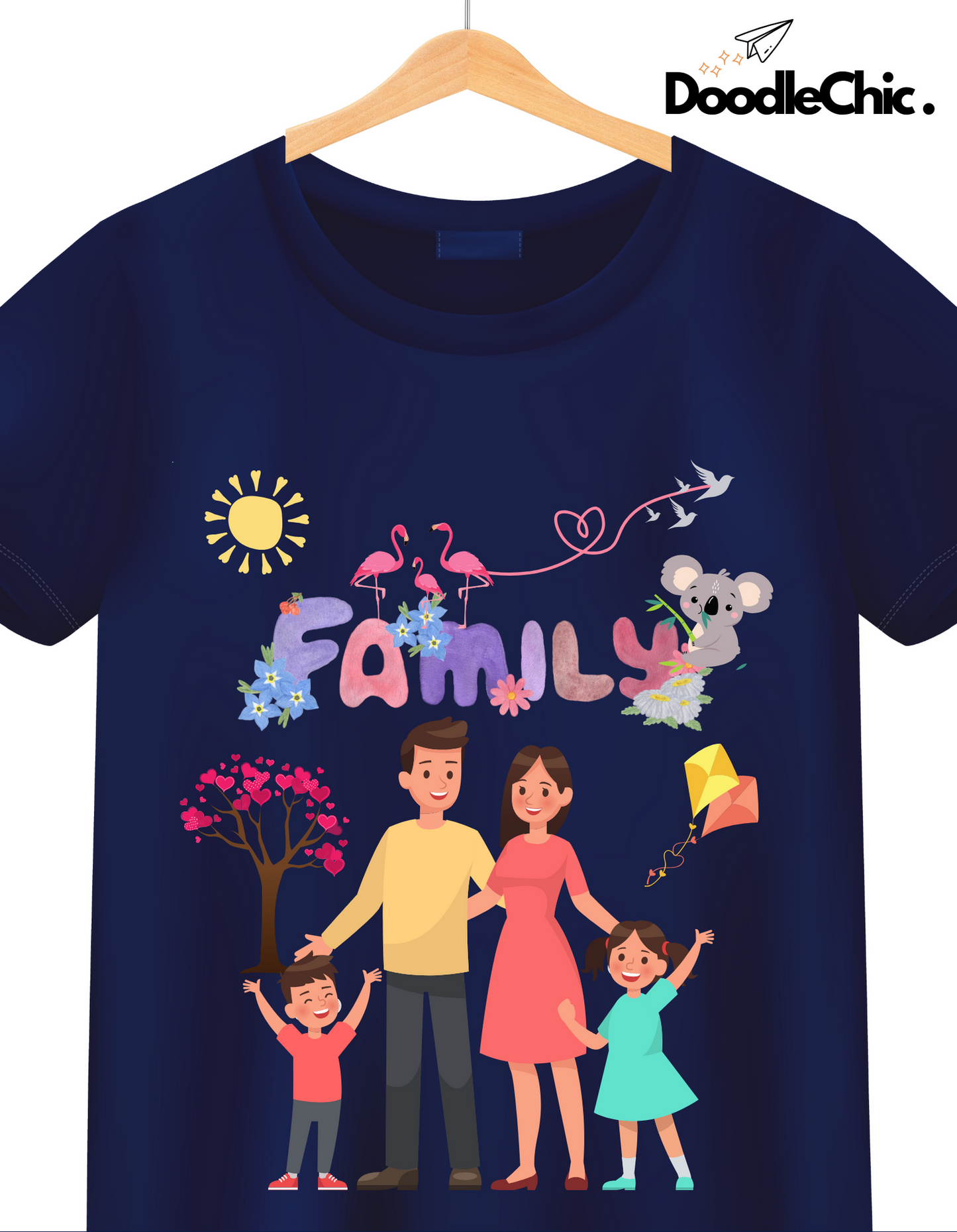 My Family Kids Organic Cotton T-shirt Navy Blue from DoodleChic