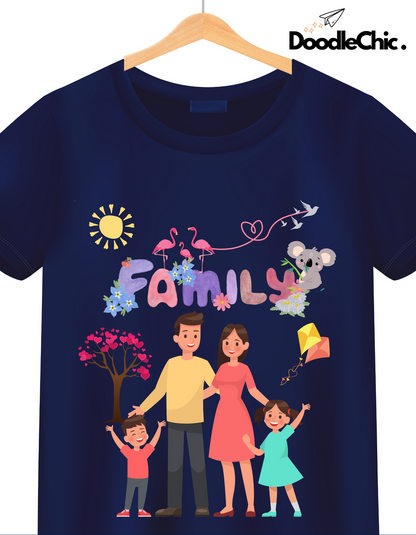 My Family Kids Organic Cotton T-shirt Navy Blue from DoodleChic