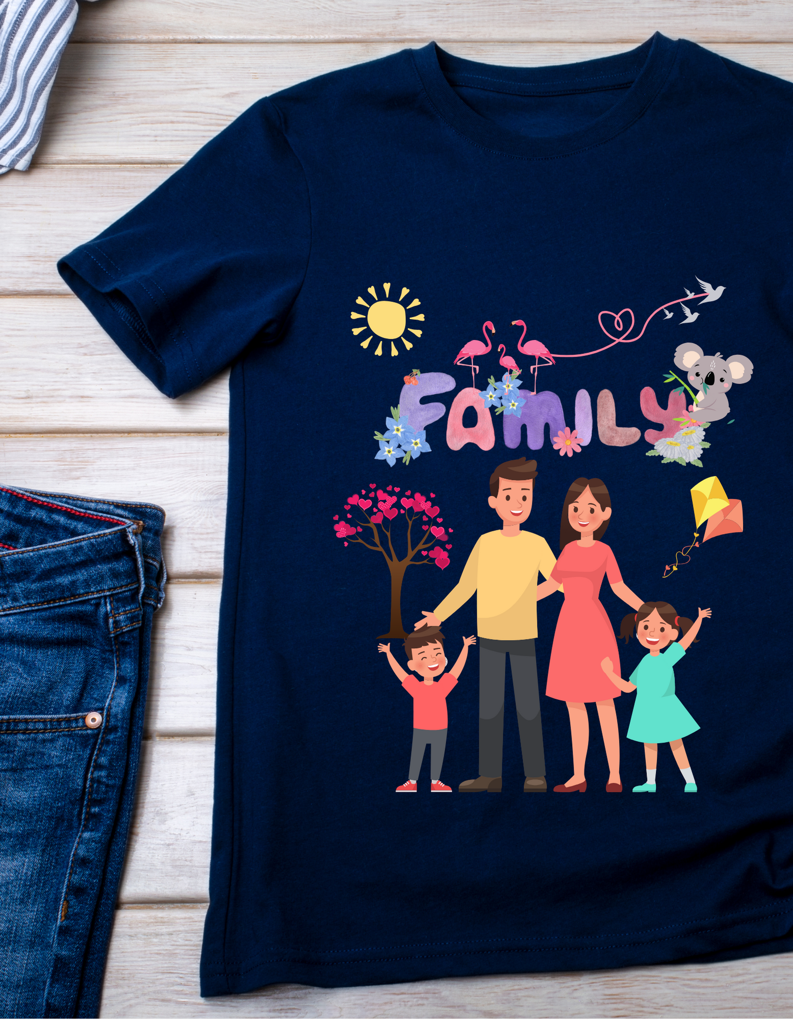 My Family Kids Organic Cotton T-shirt Navy Blue from DoodleChic