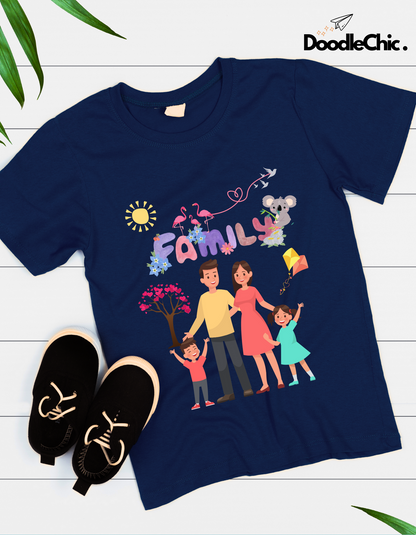 My Family Kids Organic Cotton T-shirt Navy Blue from DoodleChic
