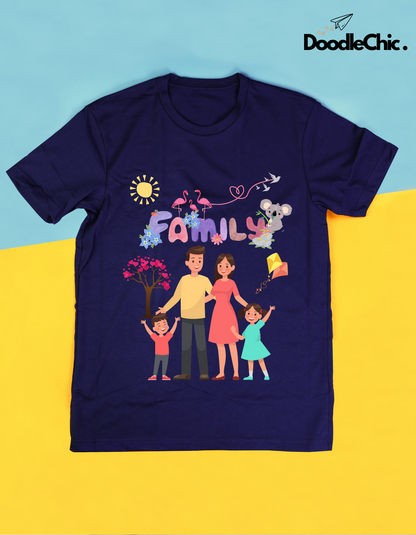 My Family Kids Organic Cotton T-shirt Navy Blue from DoodleChic