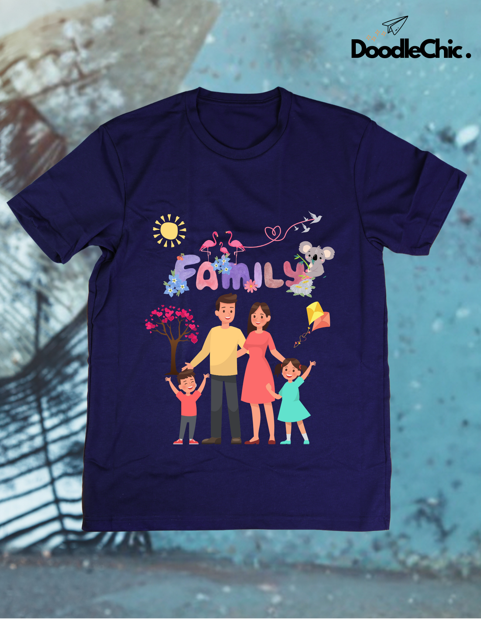 My Family Kids Organic Cotton T-shirt Navy Blue from DoodleChic