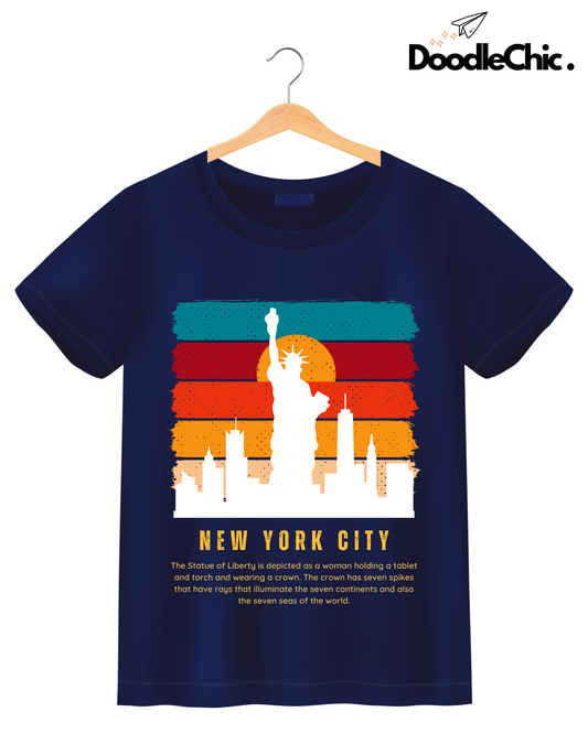 New York City NYC Kids Organic Cotton T-shirt Navy Blue from DoodleChic