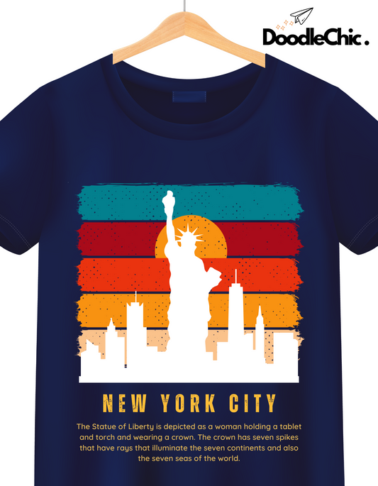 New York City NYC Kids Organic Cotton T-shirt Navy Blue from DoodleChic