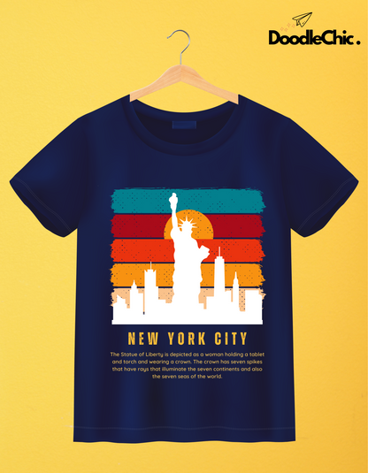 New York City NYC Kids Organic Cotton T-shirt Navy Blue from DoodleChic
