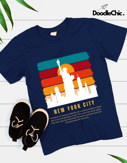 New York City NYC Kids Organic Cotton T-shirt Navy Blue from DoodleChic
