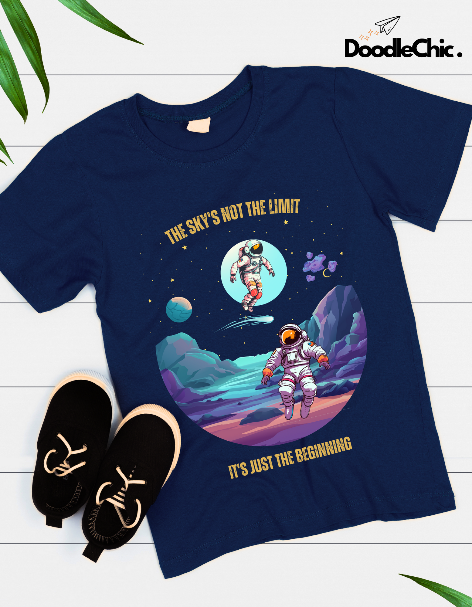 Sky's not the Limit Kids Organic Cotton T-shirt Navy Blue from DoodleChic