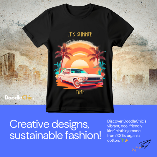 Summer Time Kids Organic Cotton T-shirt Black from DoodleChic
