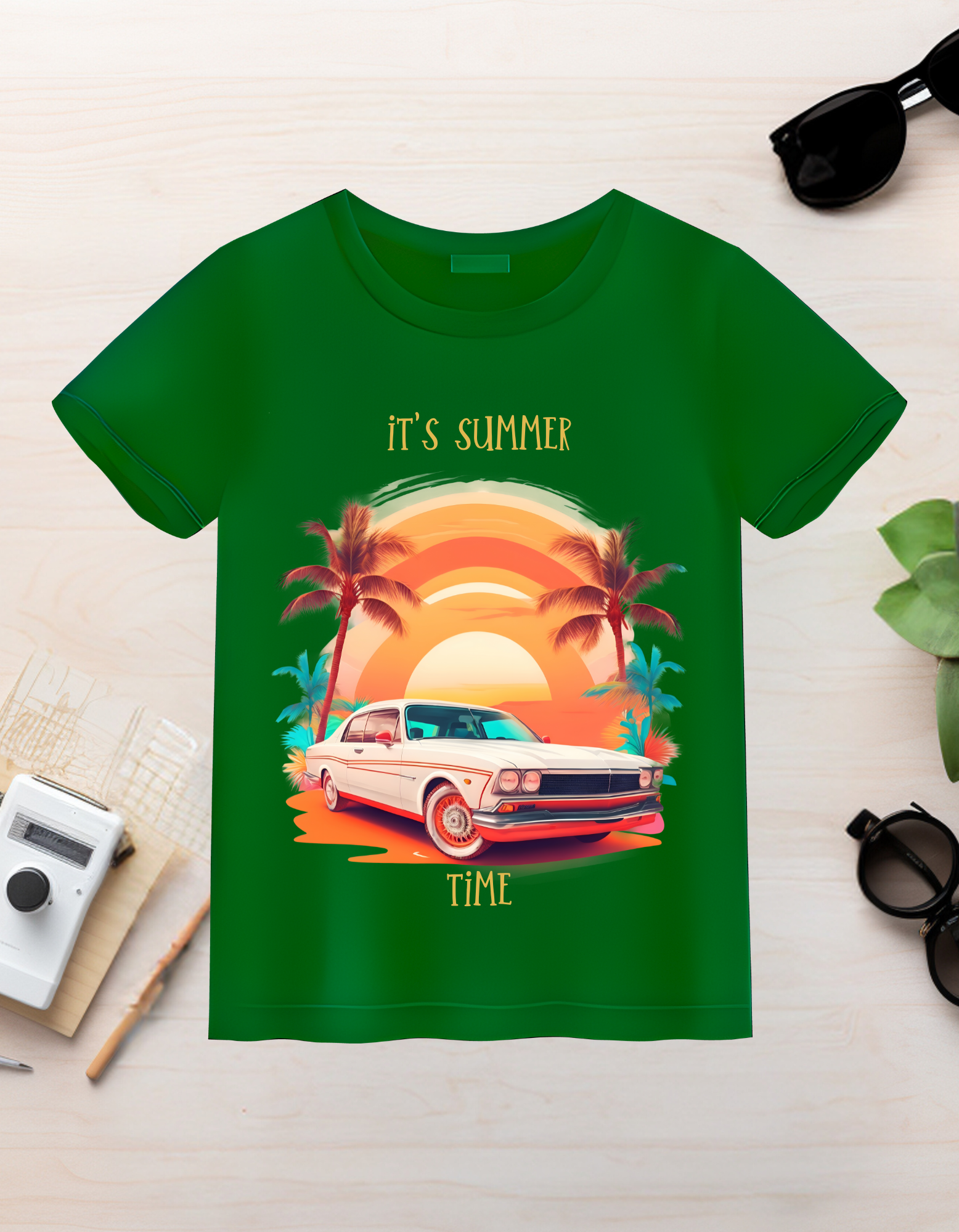 Summer Time Kids Organic Cotton T-shirt Green from DoodleChic