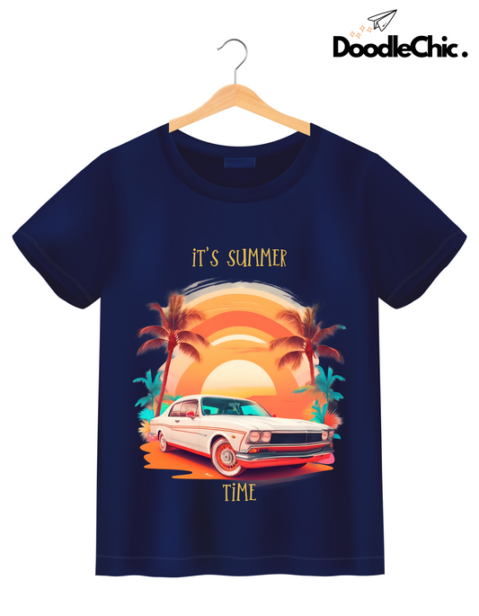 Summer Time Kids Organic Cotton T-shirt Navy Blue from DoodleChic