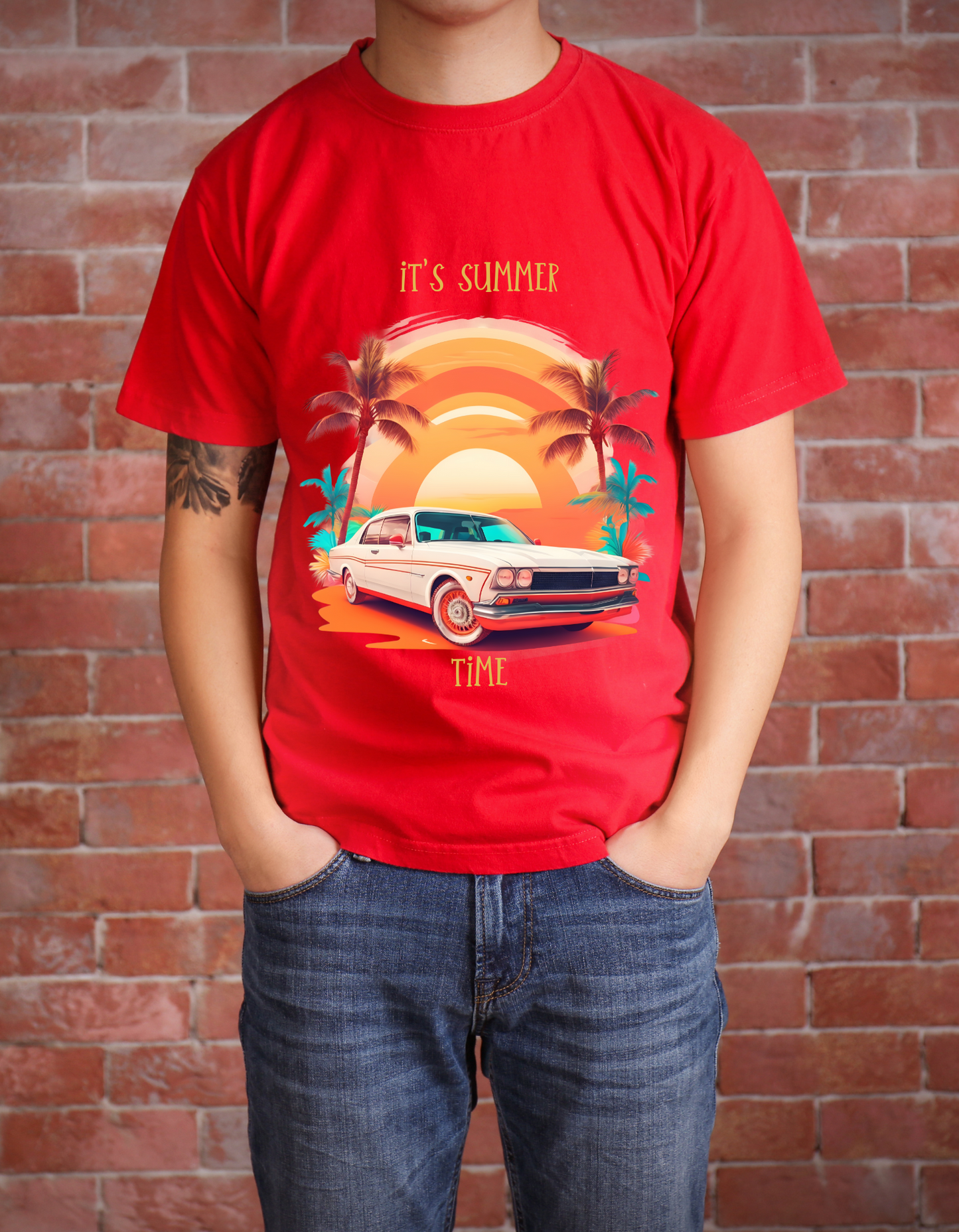 Summer Time Kids Organic Cotton T-shirt Red from DoodleChic
