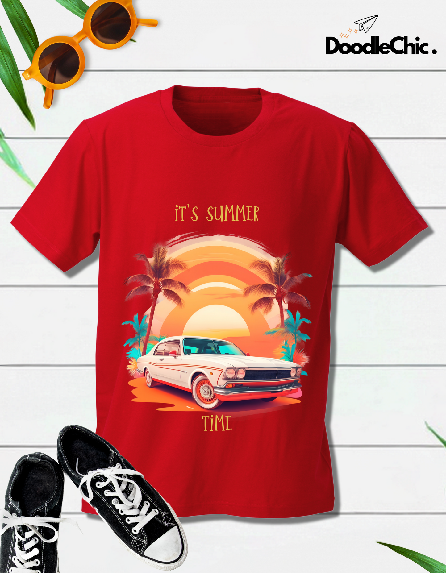 Summer Time Kids Organic Cotton T-shirt Red from DoodleChic